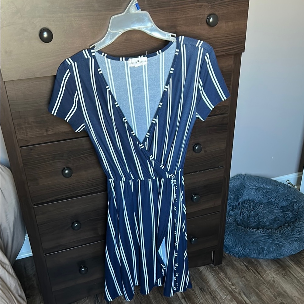 Derek Heart - Blue and White Striped Wrap Dress